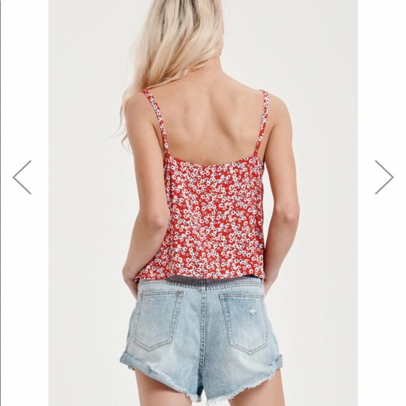 BOHEMIAN TRADERS ’Claire Cami’in paper daisy, cowl neck, red floral, size Medium - Picture 2 of 7